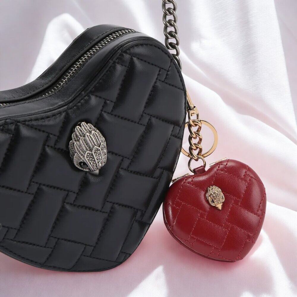 NEW Kurt Geiger Kensington Quilted Heart Mirror Bag Charm Red Vegan Leather NIB
